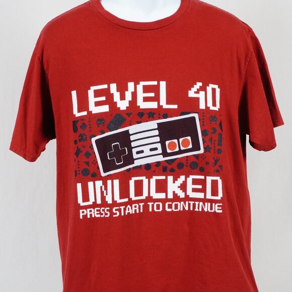 Level 40 Unlocked Video Gamer 40th Birthday Red T-Shirt Large - Picture 1 of 5